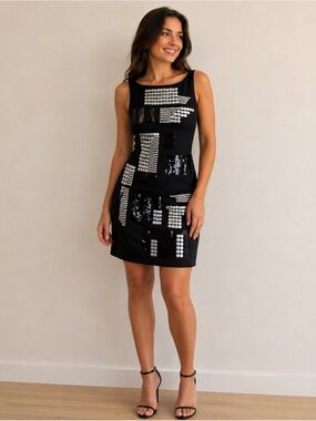 Never Worn bebe Black Dress with Silver and Sequin Panels - Cocktail/Party